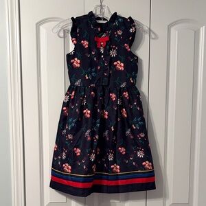 Janie & Jack Girls' Navy Floral Ruffle-Trim Dress with Red Bow